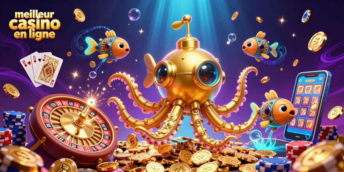 Rejoignez le meilleur casino en ligne avec ce visuel illustrant la richesse des jeux et chances de gains.