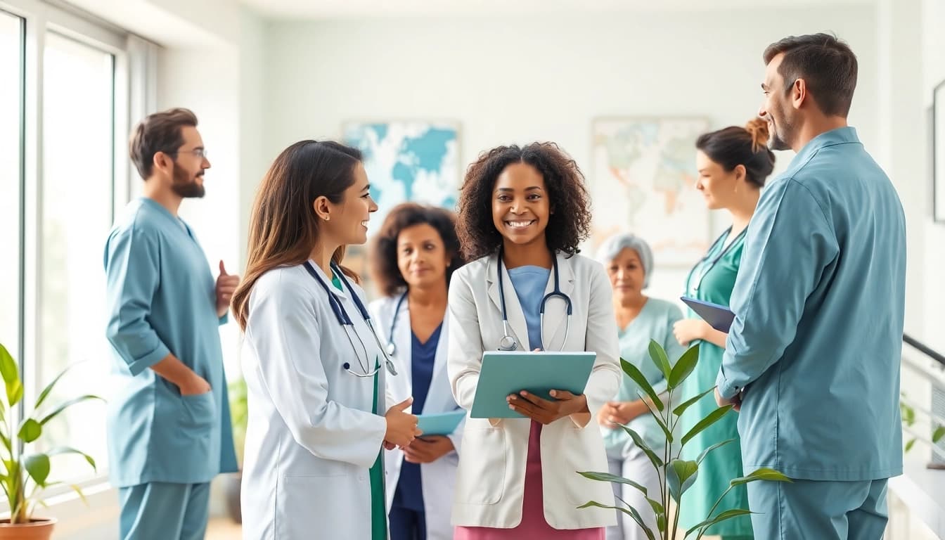 Healthcare professionals prioritizing health in a welcoming clinic setting.