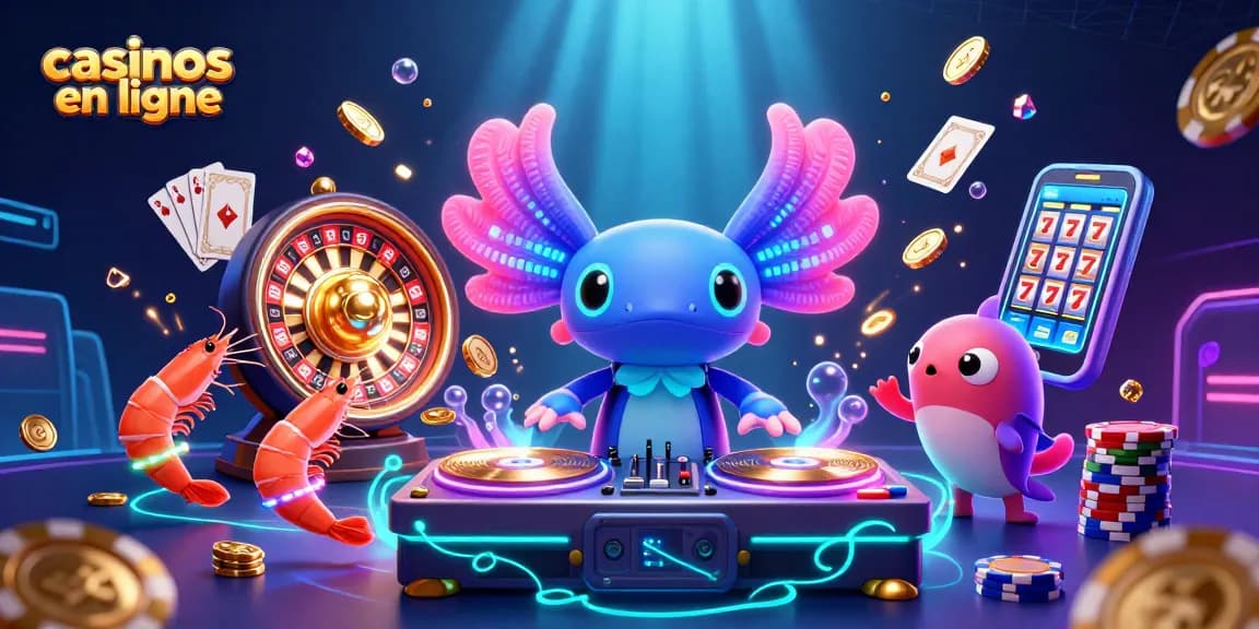 Visitez les casinos en ligne avec un DJ axolotl vibrant, des crevettes dansantes et un poisson-globe.