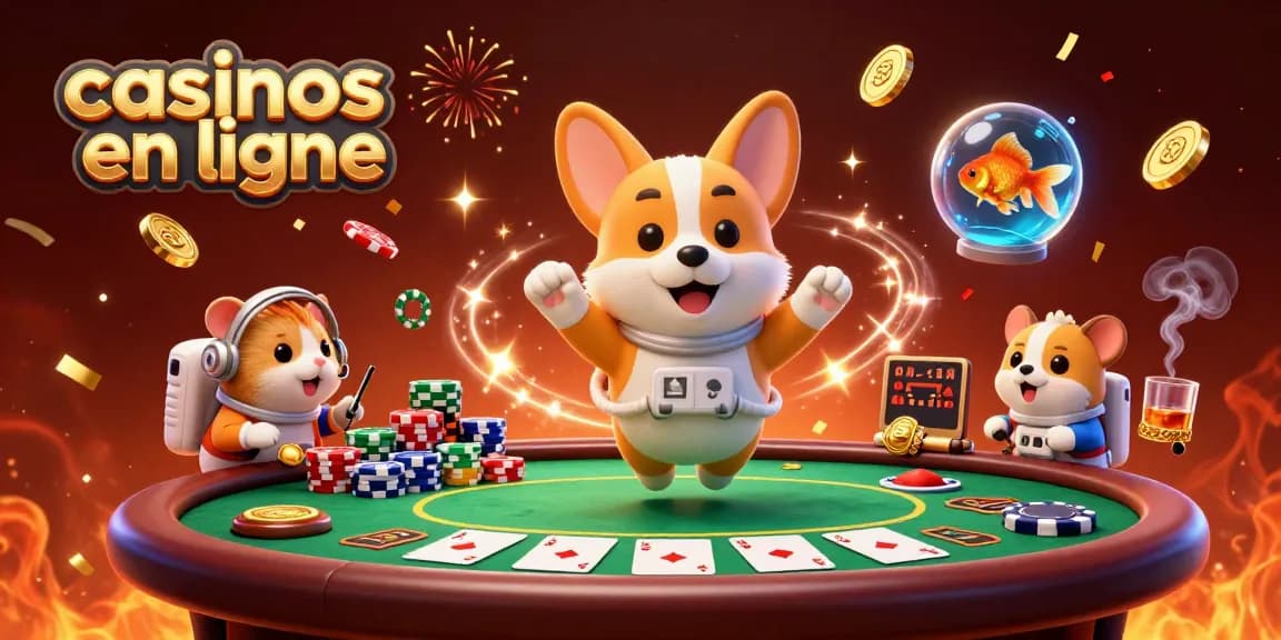 Profitez des jeux de casinos en ligne avec un corgi astronaute et un hamster contrôleur dans une ambiance ludique.