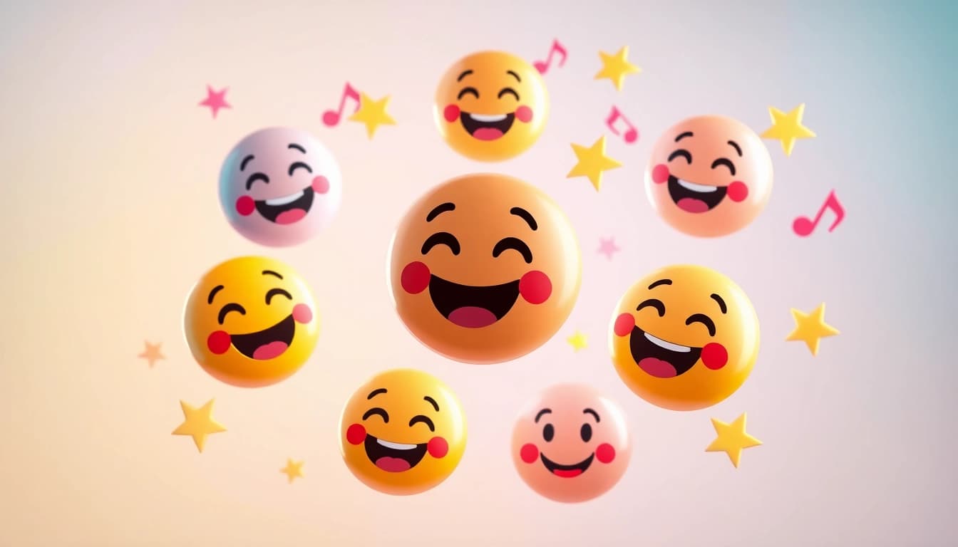 Vibrant tiktok emojis representing diverse emotions against a colorful backdrop.