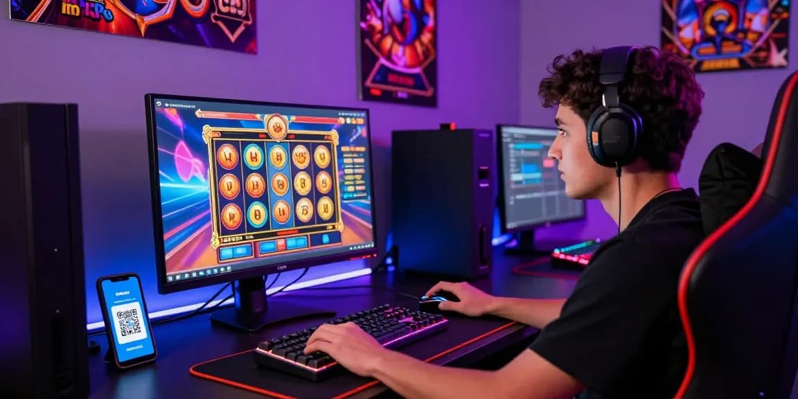 Engaging online gaming scene highlighting a player enjoying a slot deposit 1k experience at a modern gaming setup