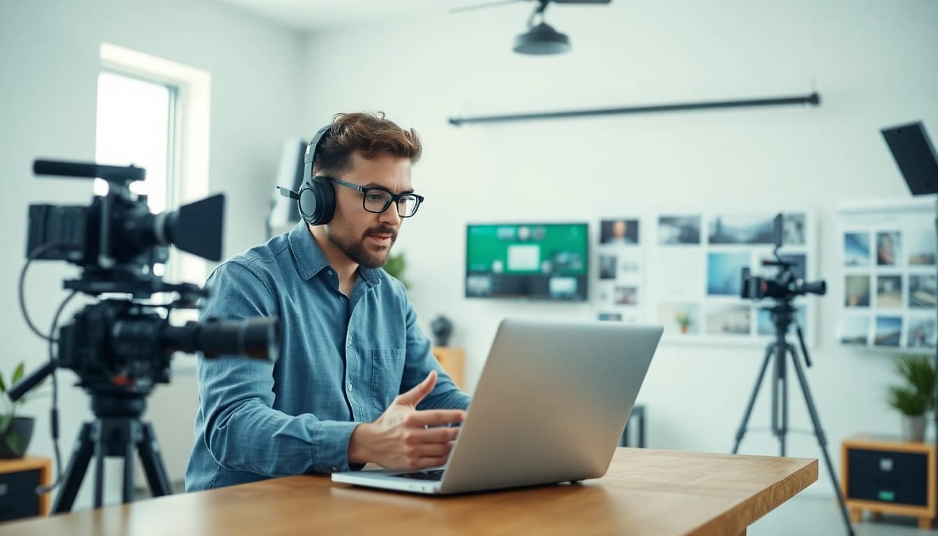 Crafting an insightful video strategy with innovative equipment in a creative workspace.