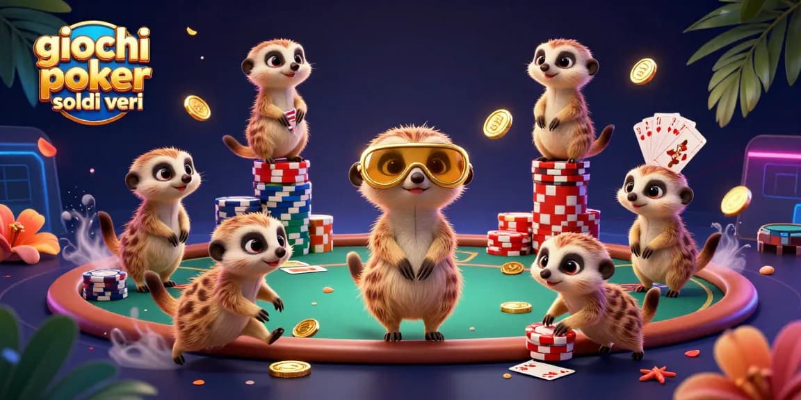 I giochi poker soldi veri si animano in un casinò vivace con un branco di suricati.