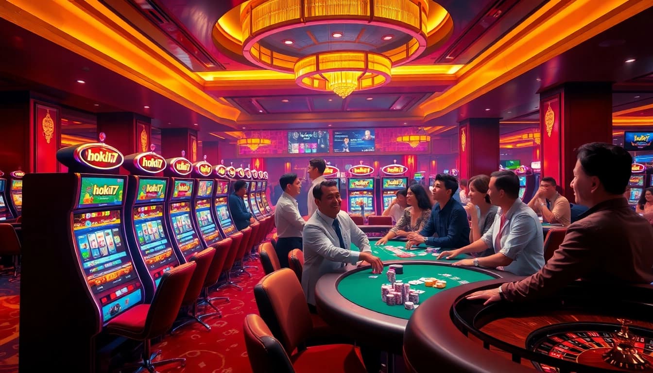 Experience the thrill at hoki77 link with players enjoying exciting casino games and vibrant slot machines.