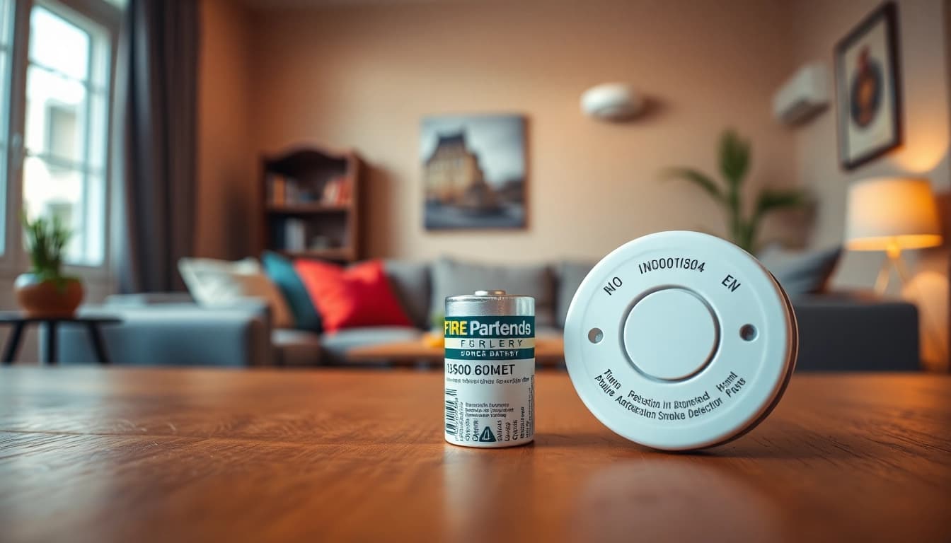 Replace your smoke detector battery effortlessly with this sleek, modern design showcased in a cozy environment.