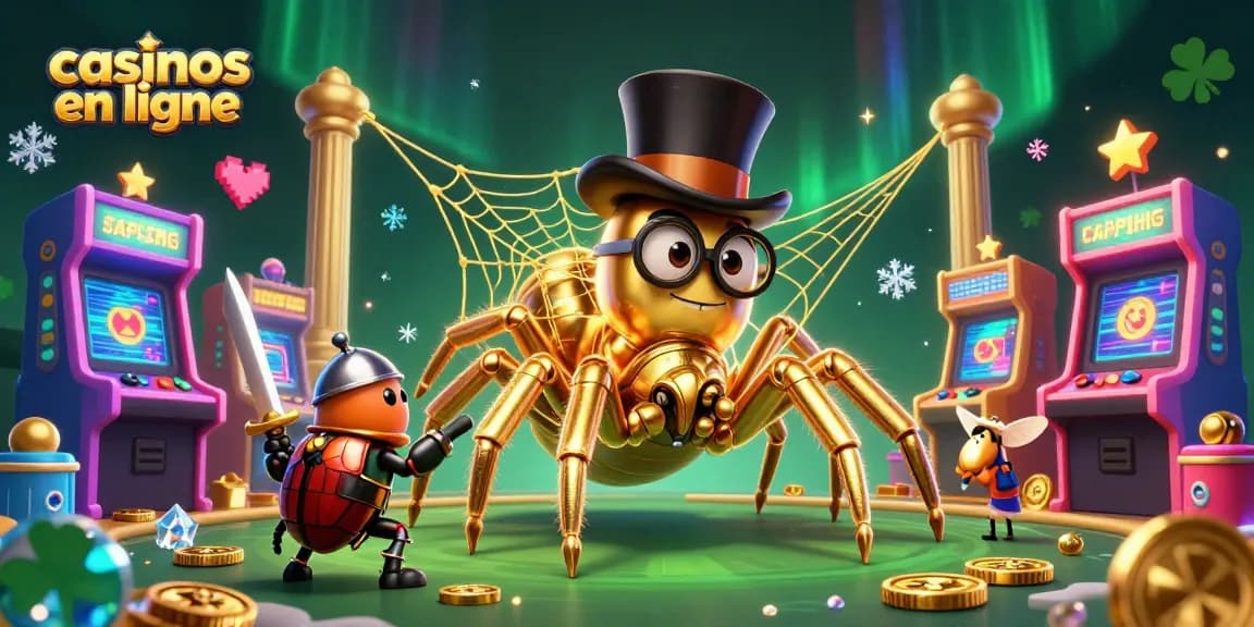 Profitez des casinos en ligne avec une scène dynamique de personnages captivants dans une illustration 3D.