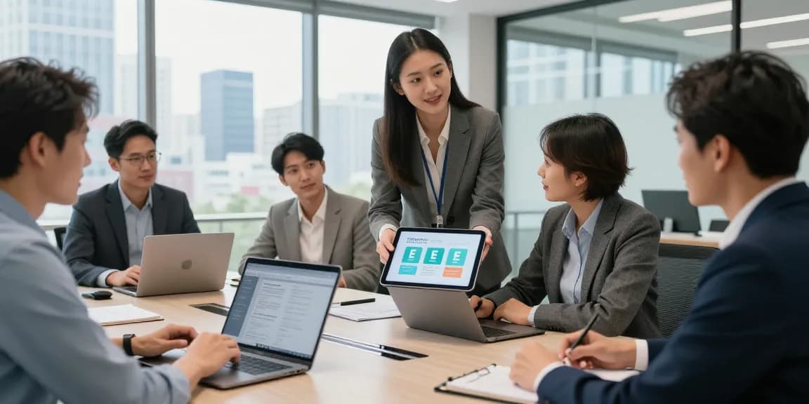 EE vs Three business plans comparison in a modern office setting with professionals collaborating.