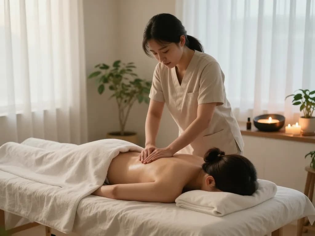 평화로운 치료실에서 역삼동마사지 중의 휴식.