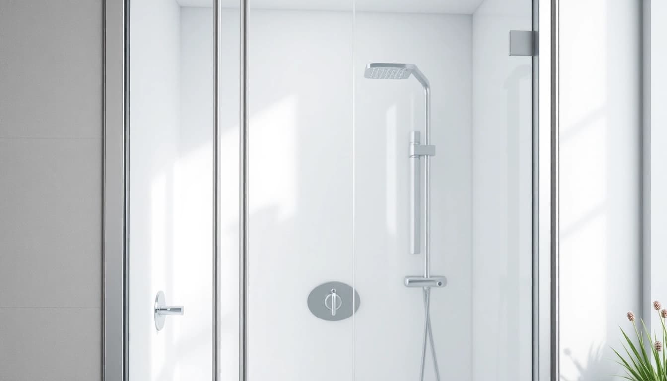 Moderne duschkabine 90x90 komplett in einem eleganten Badezimmer mit Glaselementen und chromatischen Details.