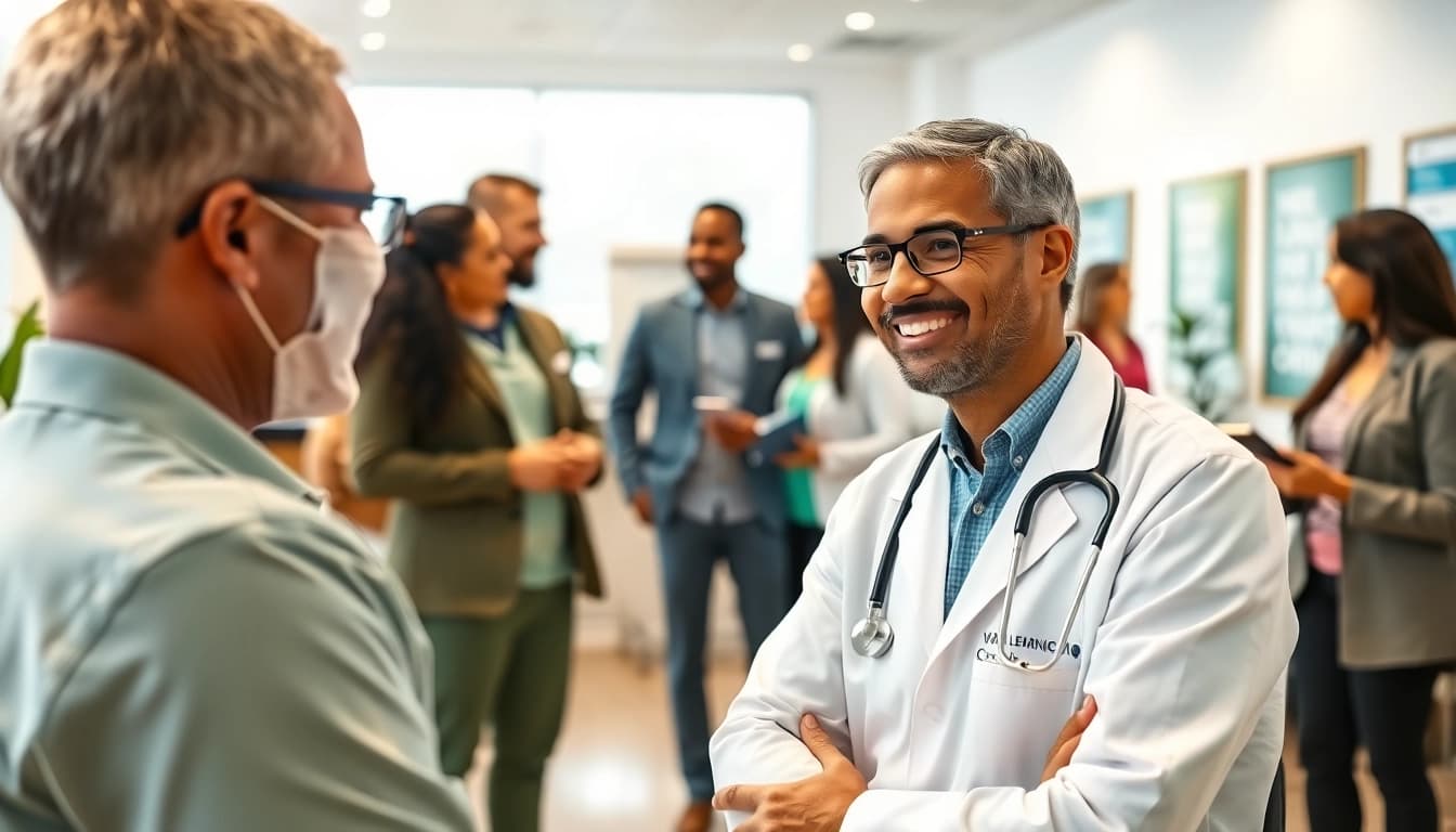 Engaging health consultation in a vibrant clinic promoting well-being and health.