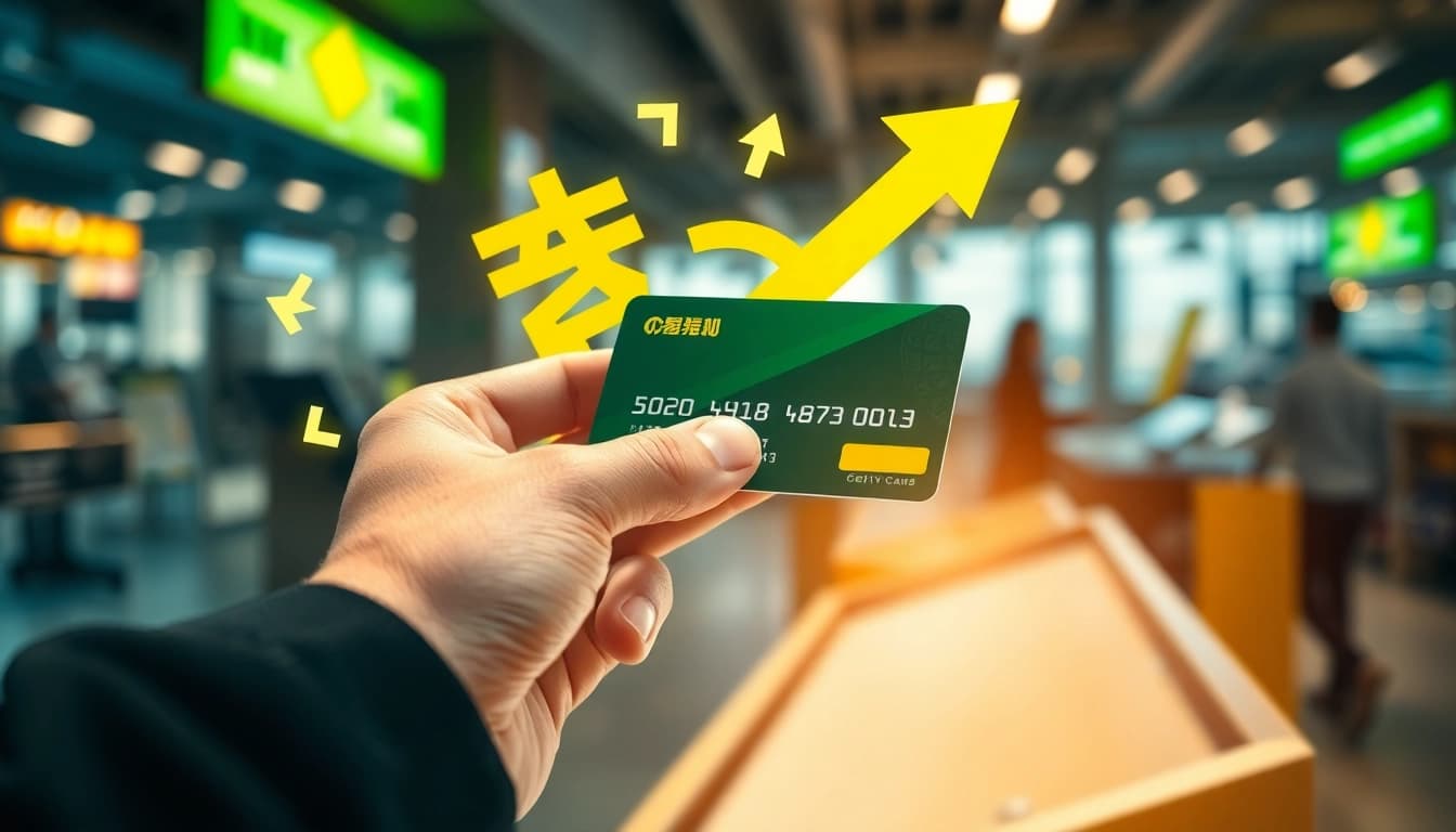 카드깡 현금화를 시도하는 신용카드, 금전적 흐름을 상징하는 그래픽과 함께