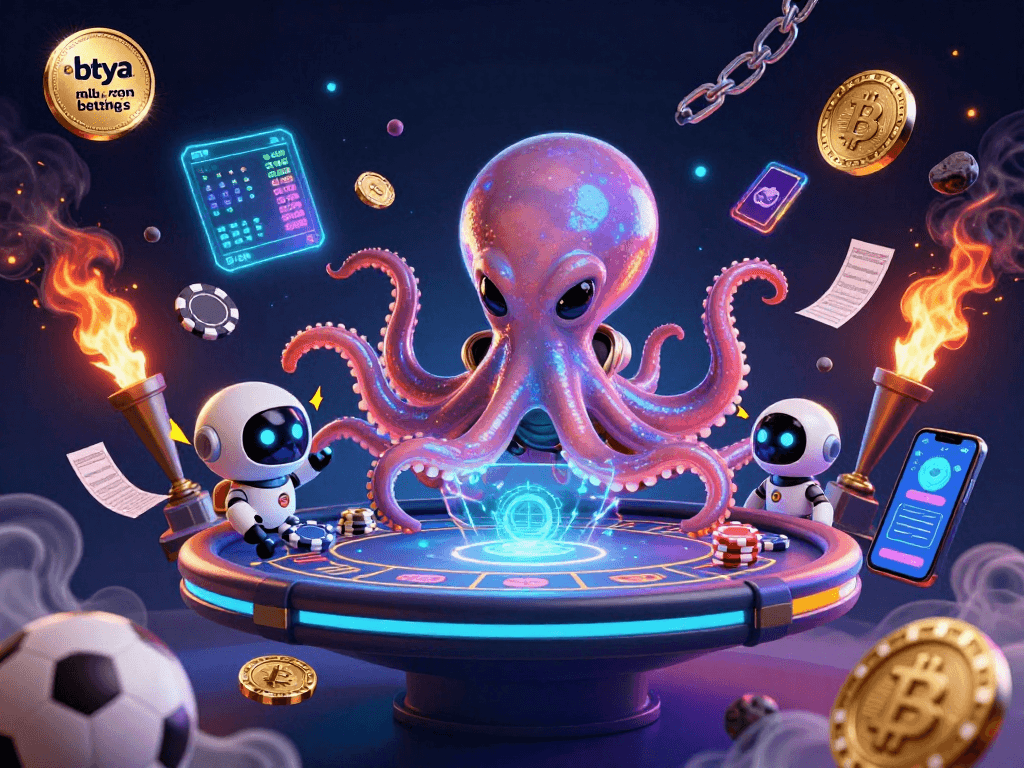 Engage in betya.com mlb betting with aliens at a holographic poker table surrounded by sports elements.
