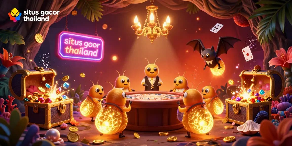 Situs gacor thailand offers thrilling casino gameplay illuminated by glowing characters and vibrant treasures.