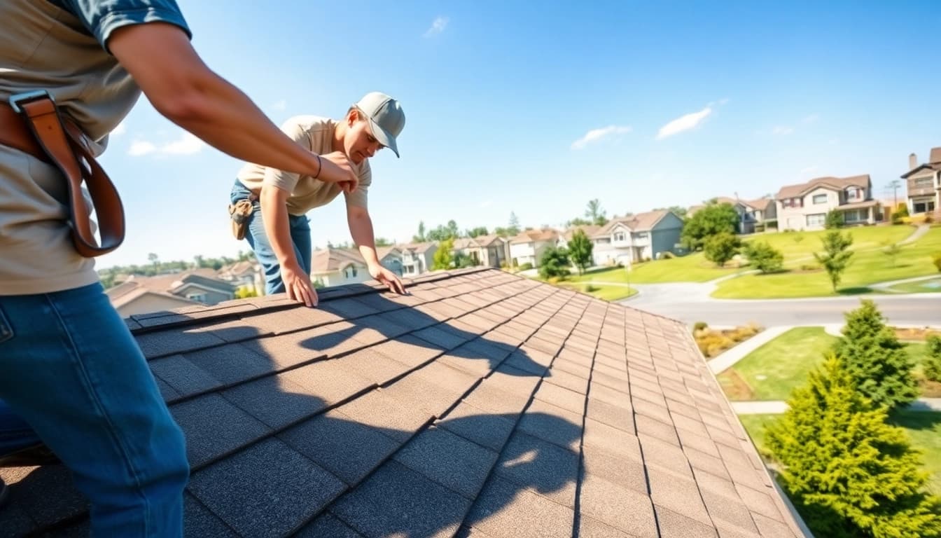 Assessing high-quality roofing solutions on a home with various materials and bright surroundings.