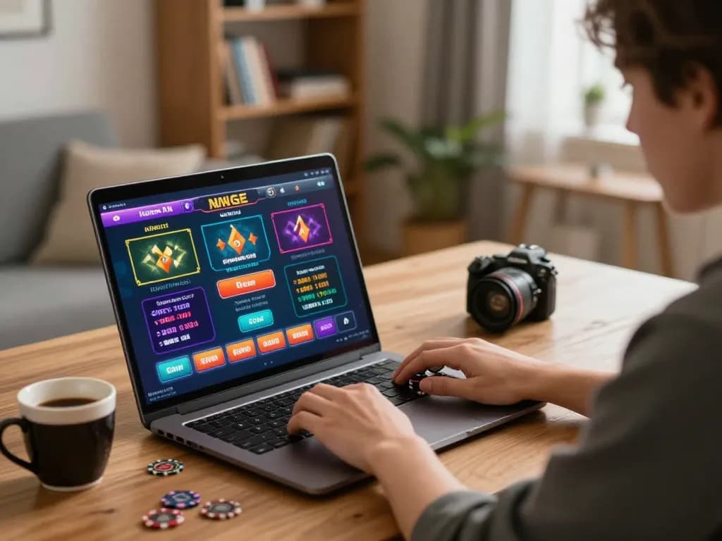 Playing LOTO188 online from a cozy home office setup with engaging gambling interface.