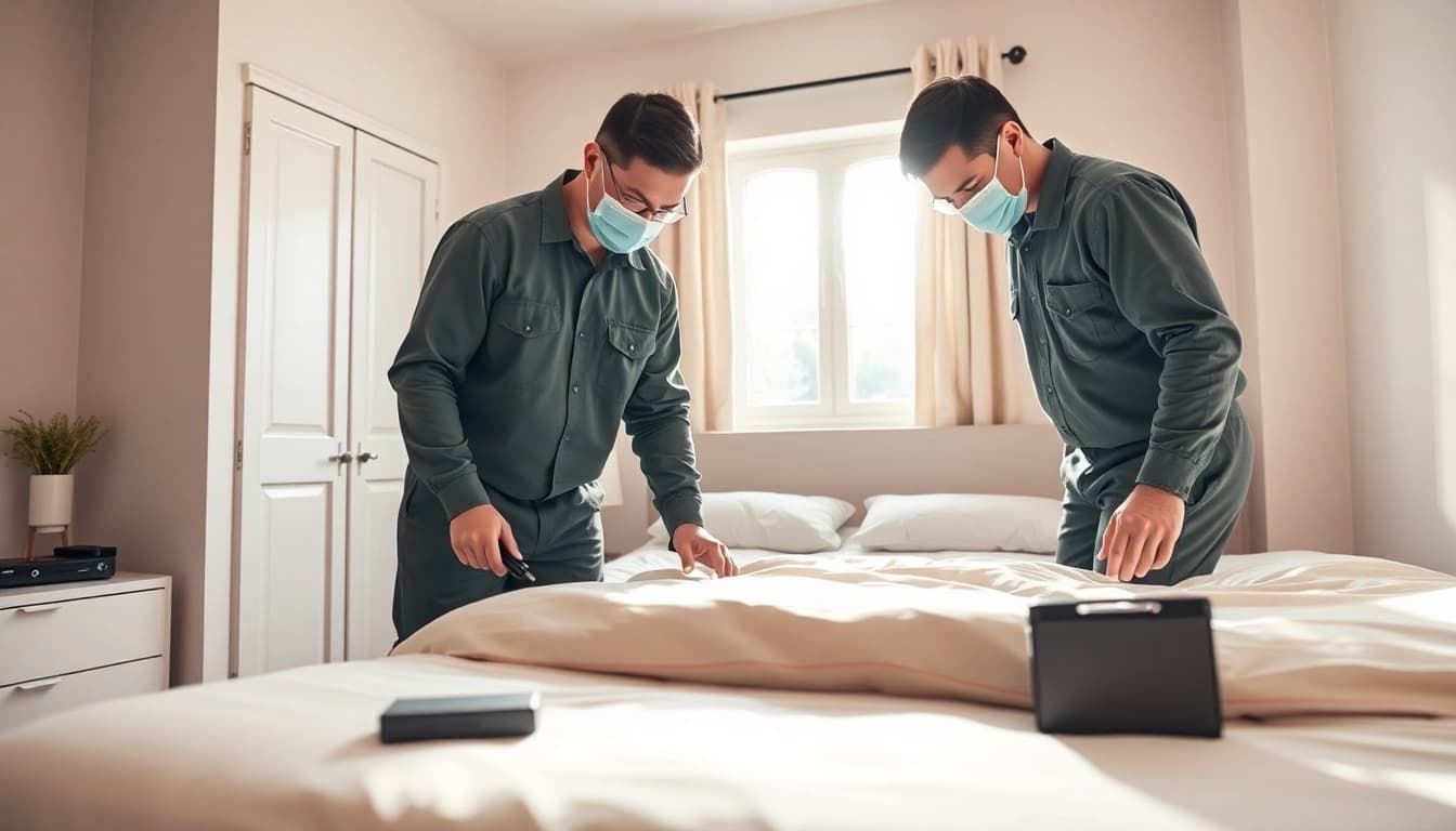 Waukesha bed bug exterminators inspect a clean bedroom for infestations.