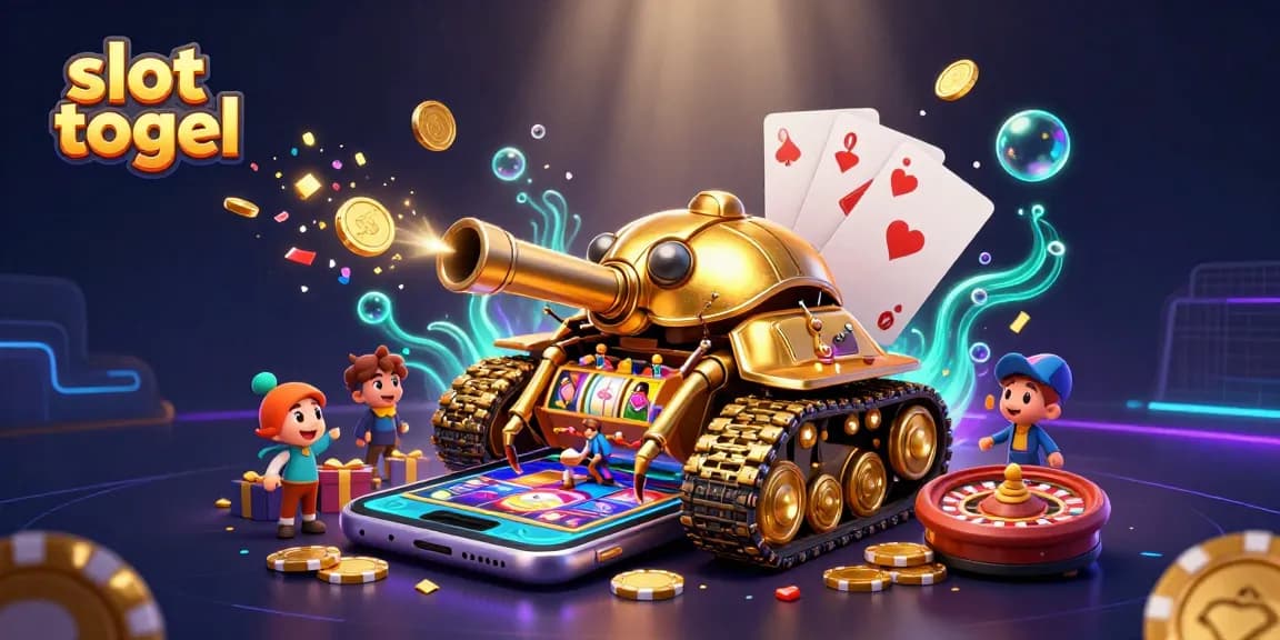 Engage with slot togel in this dynamic casino scene featuring a golden beetle tank with colorful game elements.