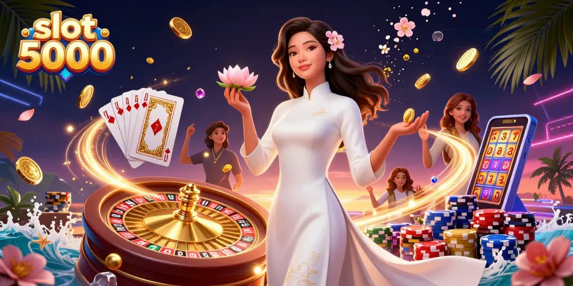 Engage with slot 5000 gaming excitement through a vibrant casino illustration.