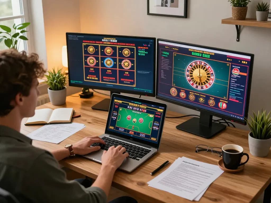 Player enjoying online poker at home using 98win platform, enhanced by strategic gameplay atmosphere.