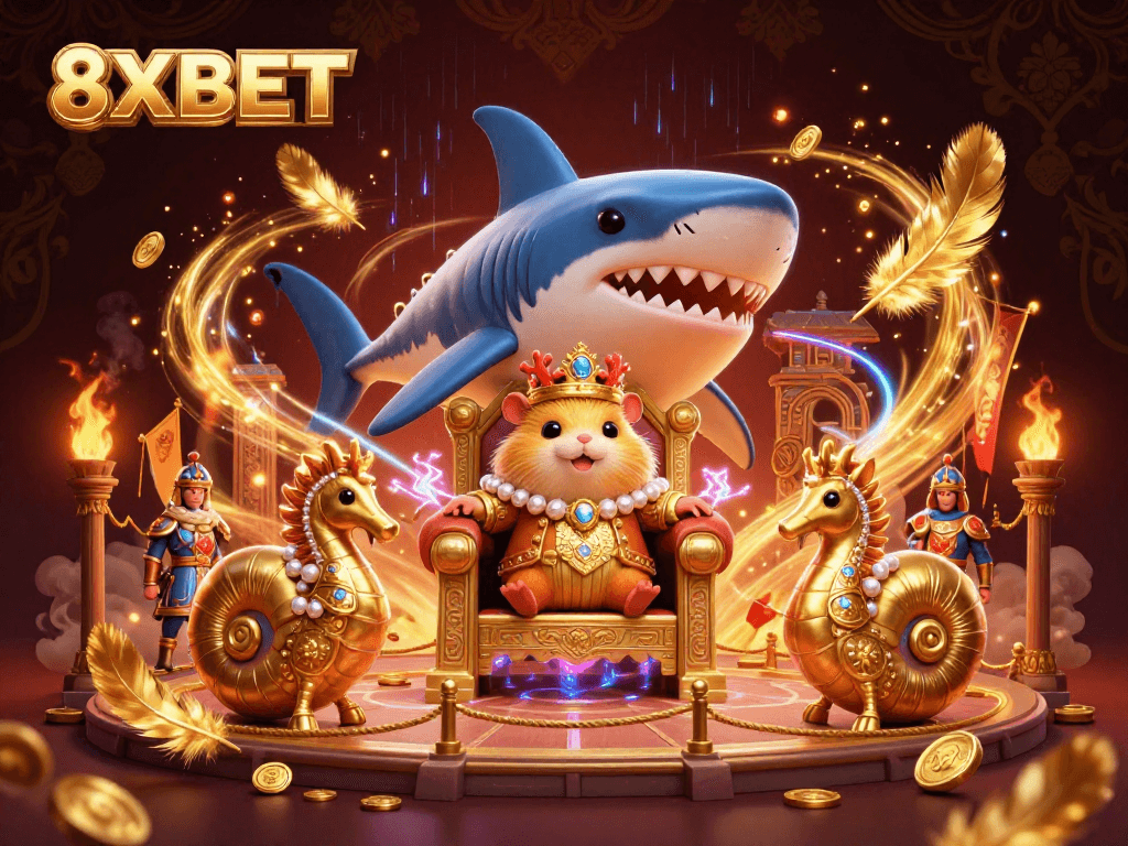 8XBET enthralls players in a colorful casino realm with dynamic characters and vibrant energy.