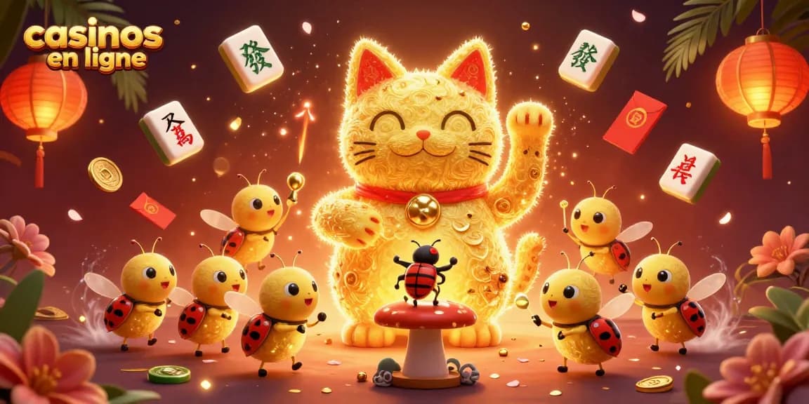 Découvrez les casinos en ligne avec notre illustration animée de jeu, mettant en valeur de chanceux symboles.