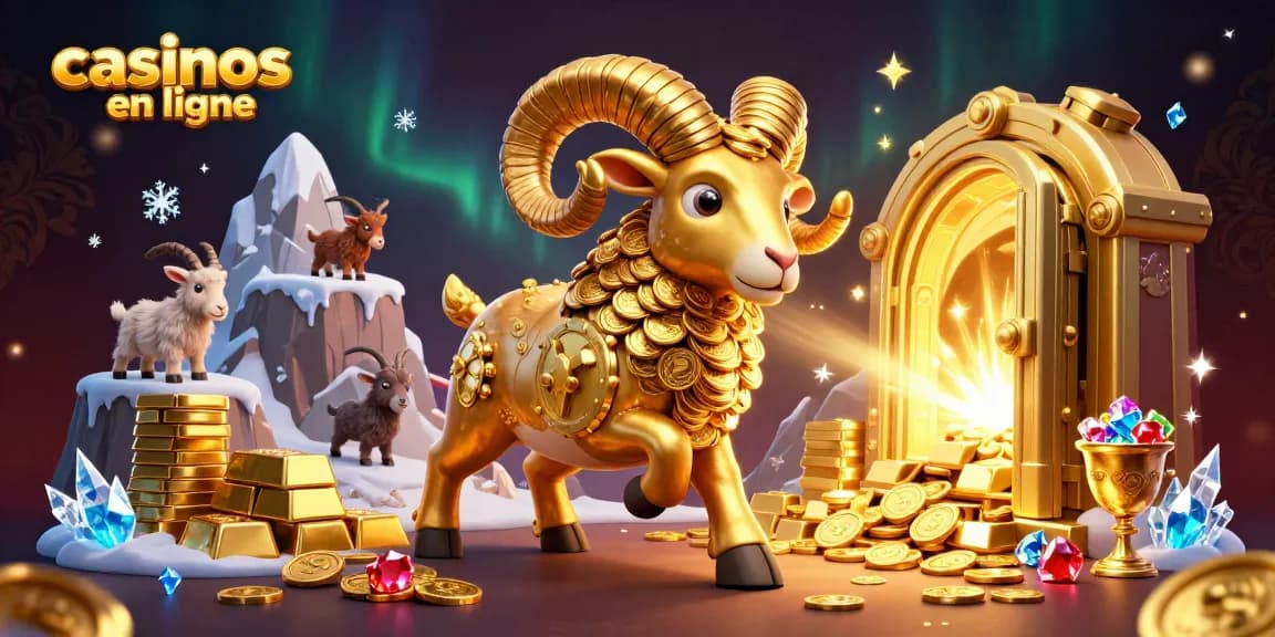 Rejoignez l'action palpitante des casinos en ligne avec un bélier doré et des montagnes de richesses scintillantes.