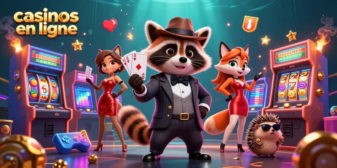 Profitez des casinos en ligne avec un raton laveur élégant, une renarde charmante et un hérisson vigile.