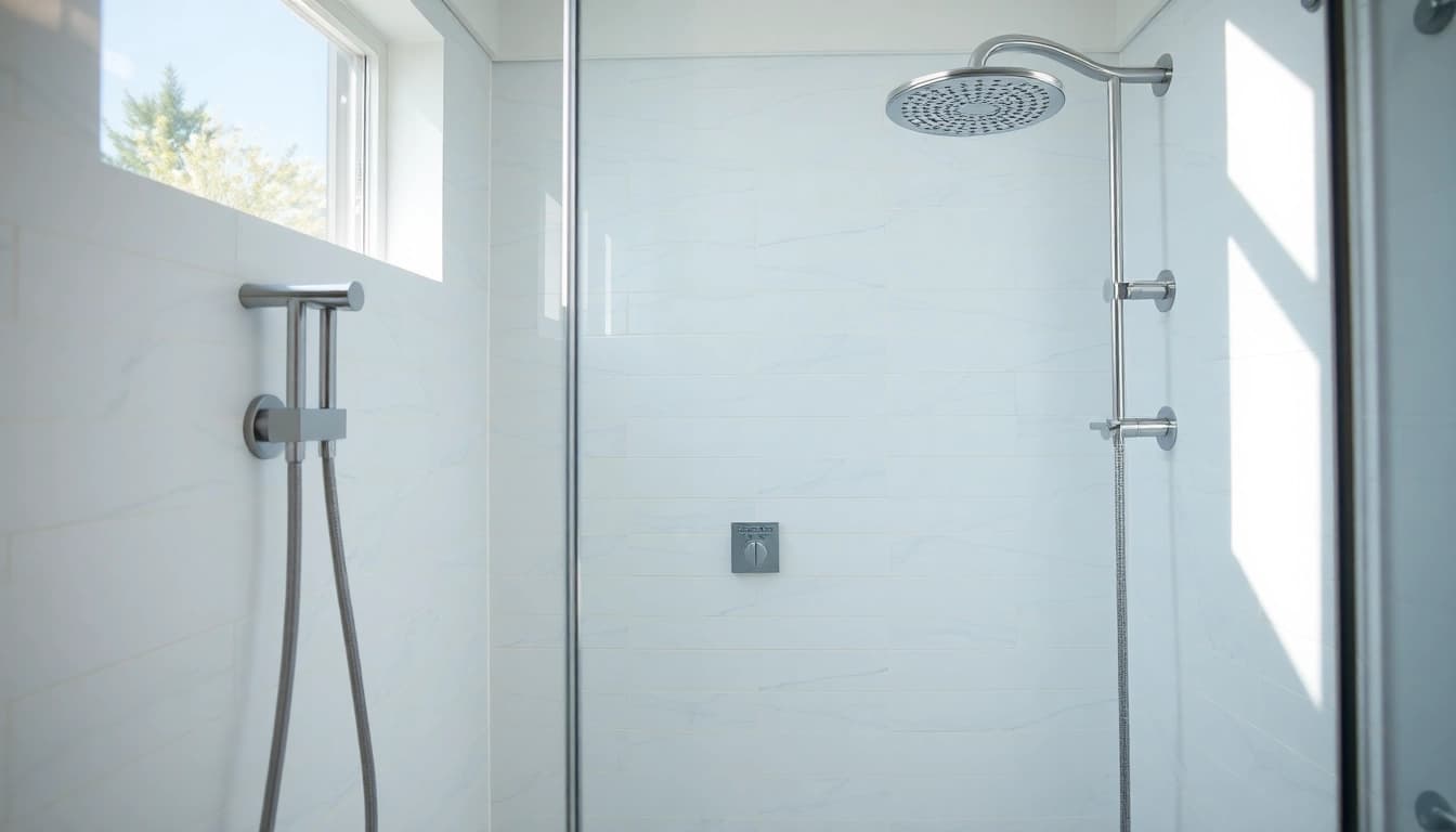 Experience elegant showers Australia with a stunning glass enclosure in a modern bathroom.