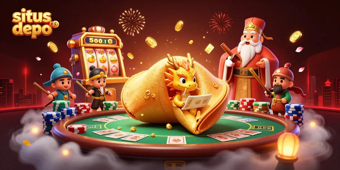 Join the excitement at situs depo 5rb with a dynamic 3D casino illustration featuring vibrant game elements.