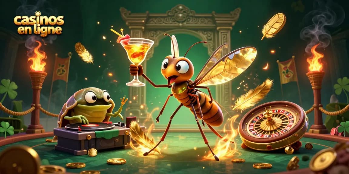 Explorez les casinos en ligne avec cette illustration captivante d'un insecte ambassadeur.