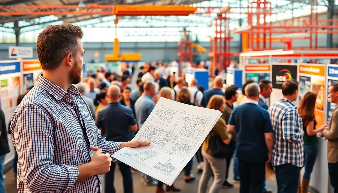 Attendees networking at construction events showcasing industry innovations and collaboration.