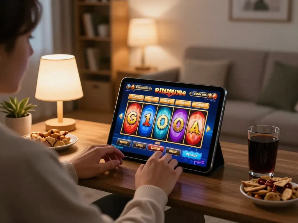 Experience excitement at https://m-100cuci.net/ while playing slots on a tablet in a cozy home setup.