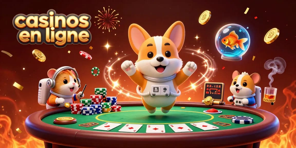 Profitez des jeux de casinos en ligne avec un corgi astronaute et un hamster contrôleur dans une ambiance ludique.
