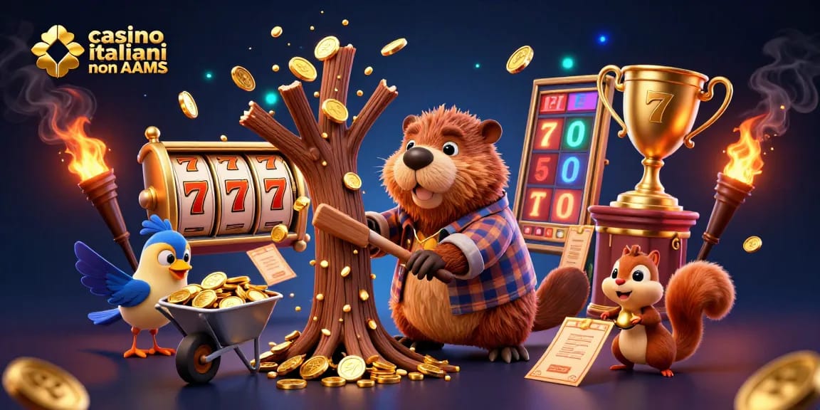 Immagine coinvolgente che rappresenta casino italiani non AAMS con animali collezionisti di monete d'oro e giochi d'azzardo.