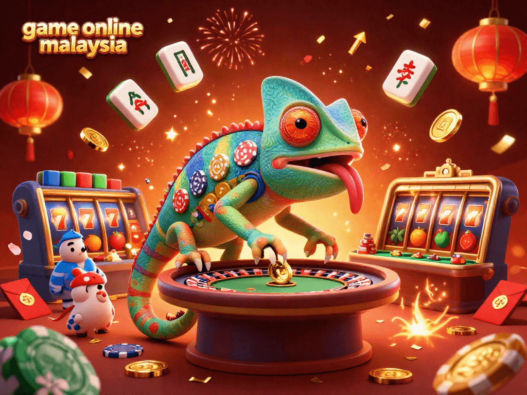Experience the excitement of game online malaysia with a vibrant 3D casino scene full of colorful elements.
