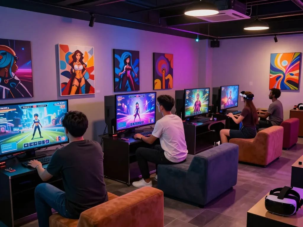 Engaged players exploring AI porn games in a vibrant digital gallery.