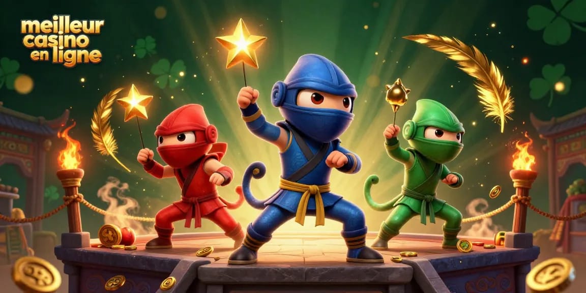 Découvrez le meilleur casino en ligne avec des ninjas caméléons en action sur un toit.