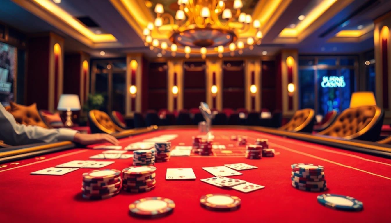Engage with online casinos in Canada in a vibrant casino setting featuring luxurious gaming tables.