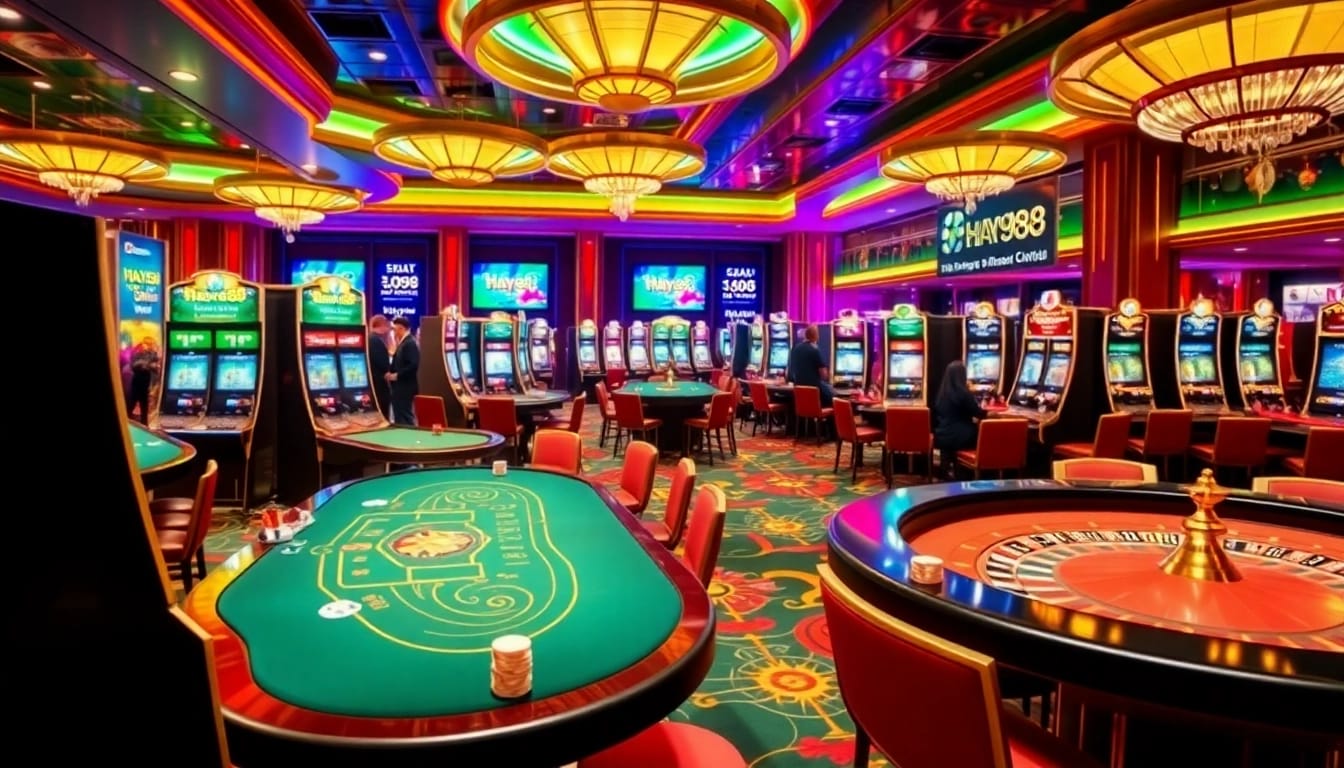 Engaged players enjoying various games at a vibrant casino showcasing the Hay88 deal.