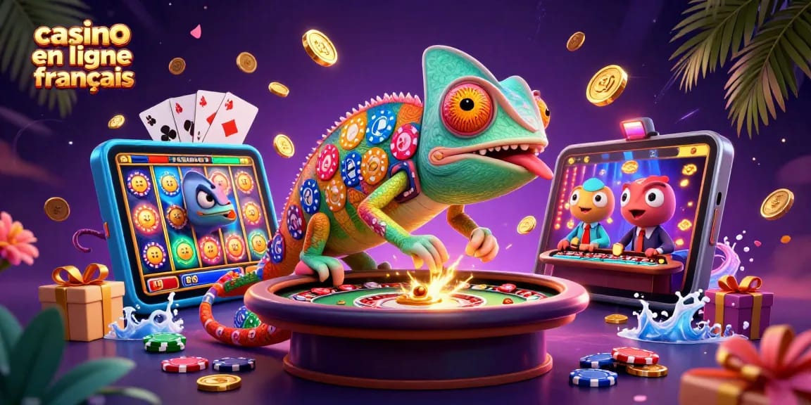 Jouer au casino en ligne français avec un caméléon dynamique attirant des pièces d'or.