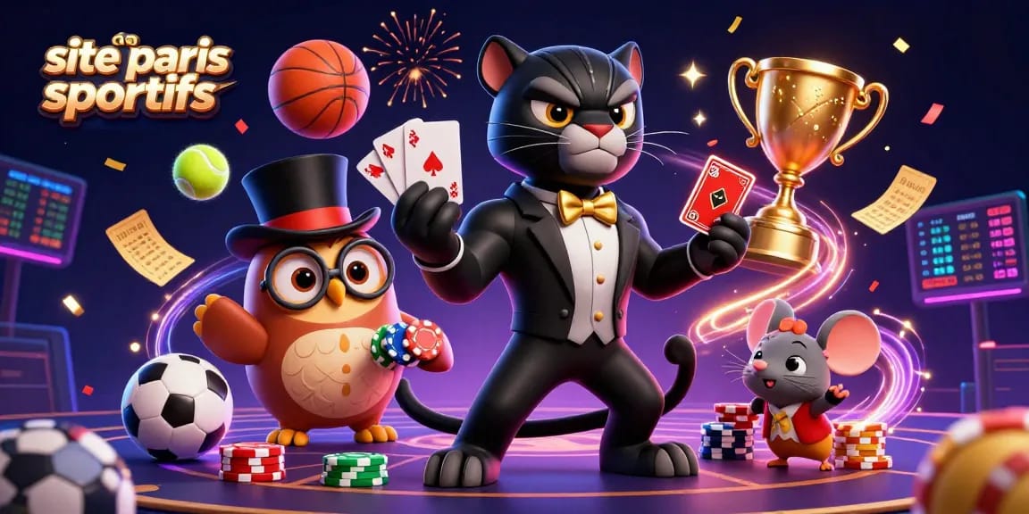 Pariez sur un site de paris sportifs avec une panthère, un hibou et une souris chanceuse dans un univers dynamique.