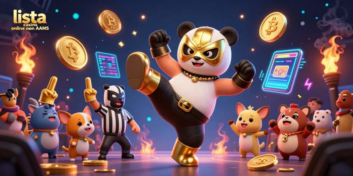 Giocatori che festeggiano nei migliori casino online non AAMS con una scena vivace di panda e chihuahua.