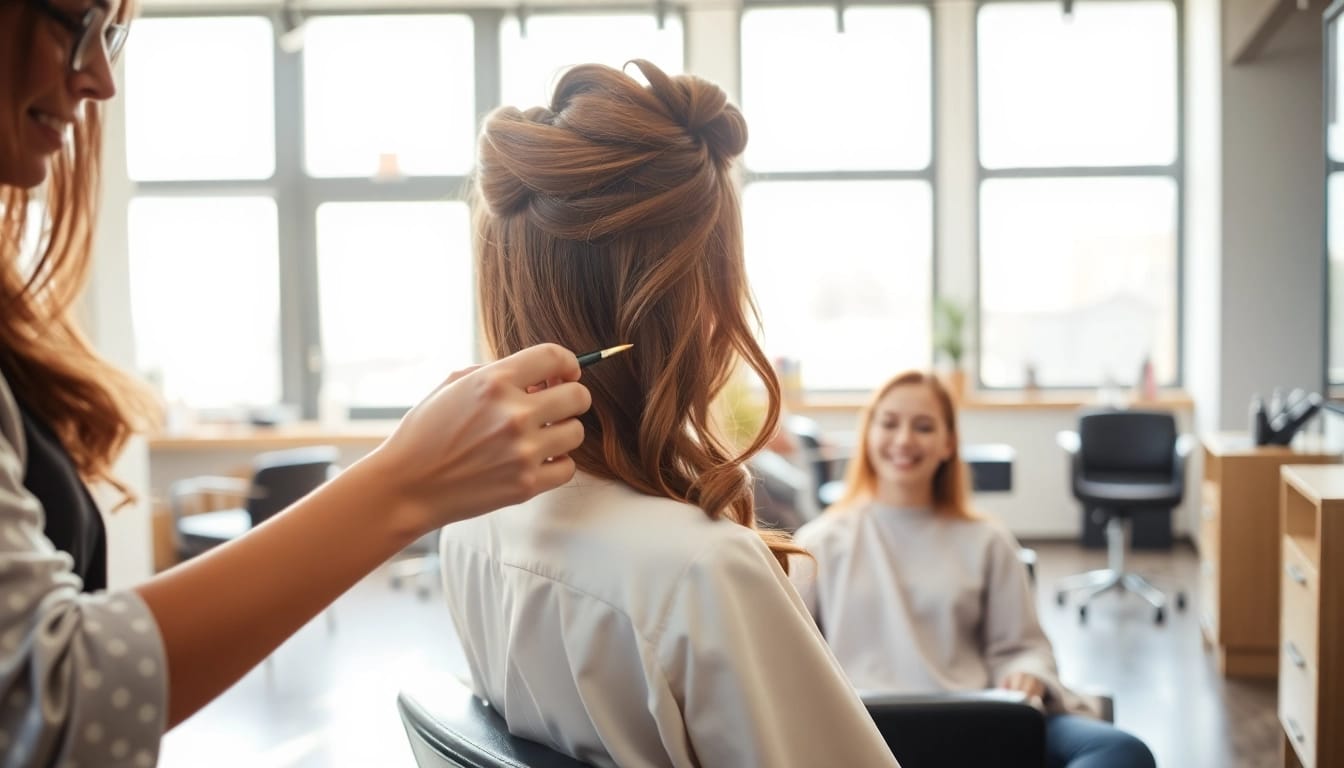 Experience expert coafat craiova with a skilled stylist creating a beautiful hairstyle.