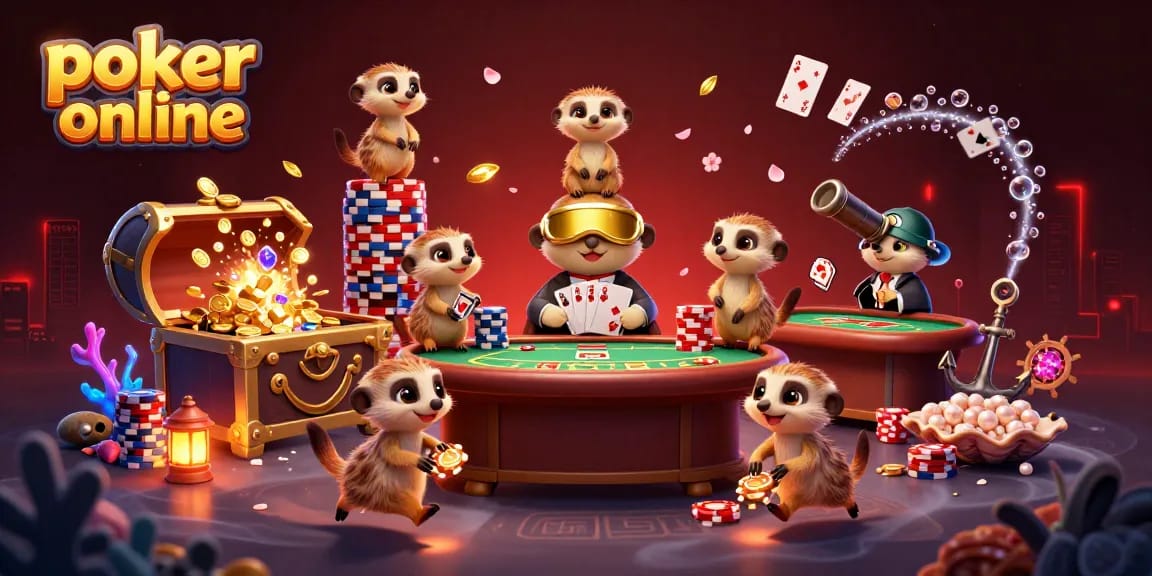 Jouez au poker en ligne avec des suricates dans un casino imaginaire, vibrant et amusant.