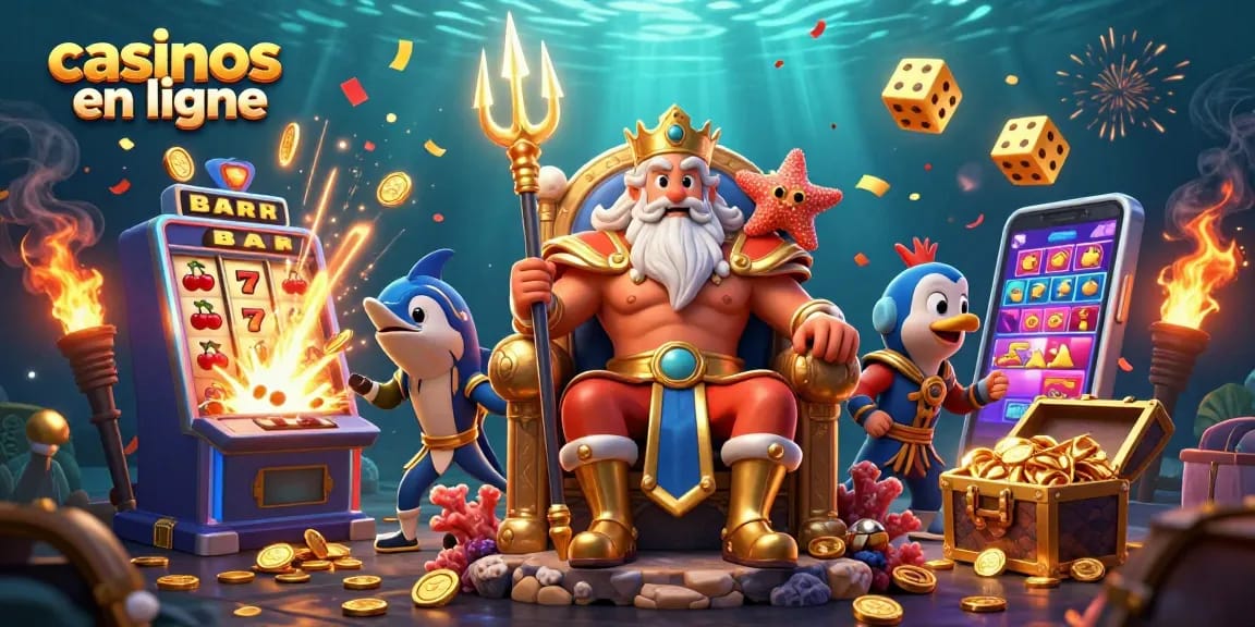 Visualisez les meilleurs casinos en ligne avec un roi Neptune et une machine à sous éclatante.