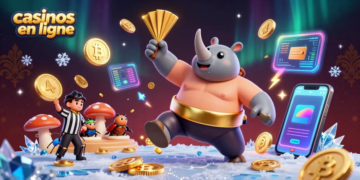 Faites l'expérience des casinos en ligne avec des champions et des pièces d'or s'envolant dans une scène énergique.