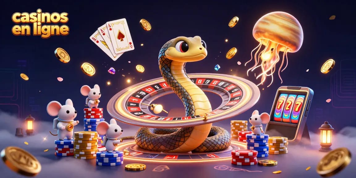 Découvrez l'animation fascinante des casinos en ligne avec un serpent de Saturne et des astronautes pariant!