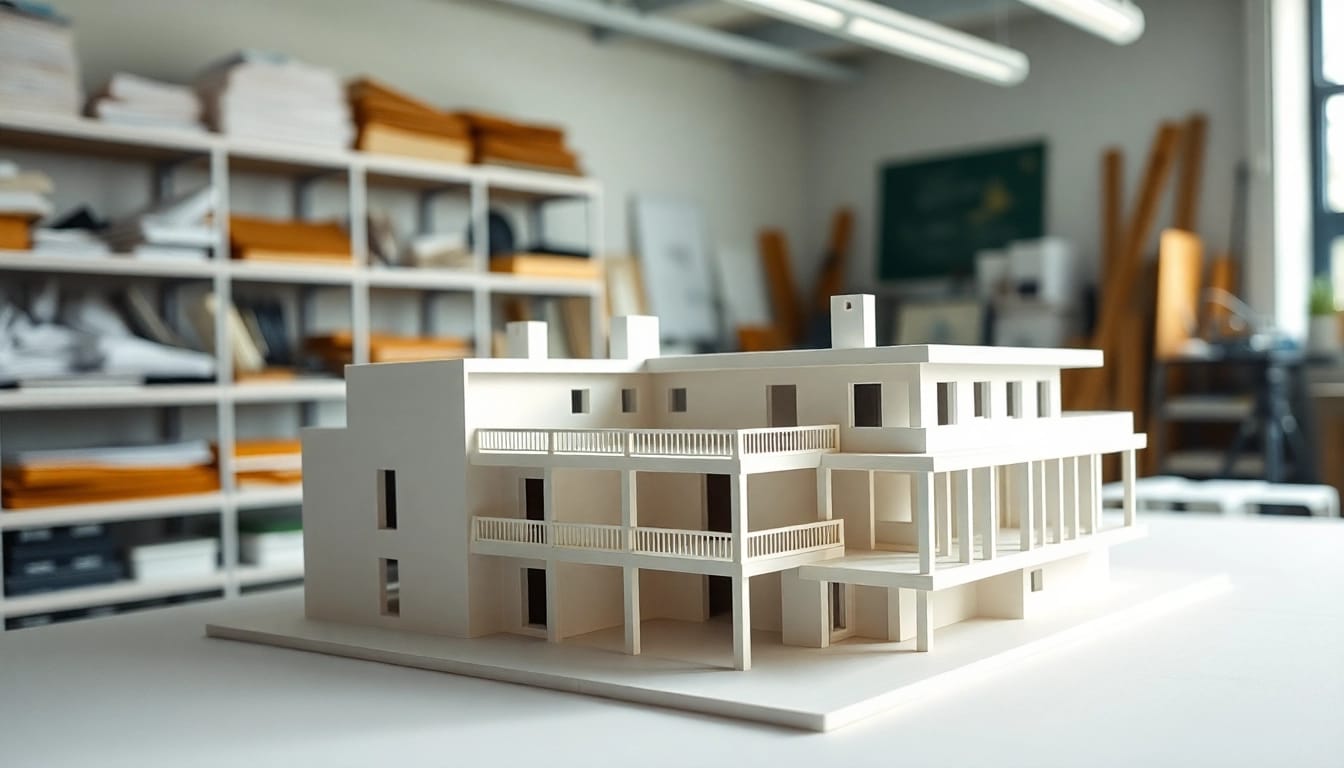 Architekturmodellbau Bielefeld: Detailreiche Modellansicht in einem modernen Designstudio.