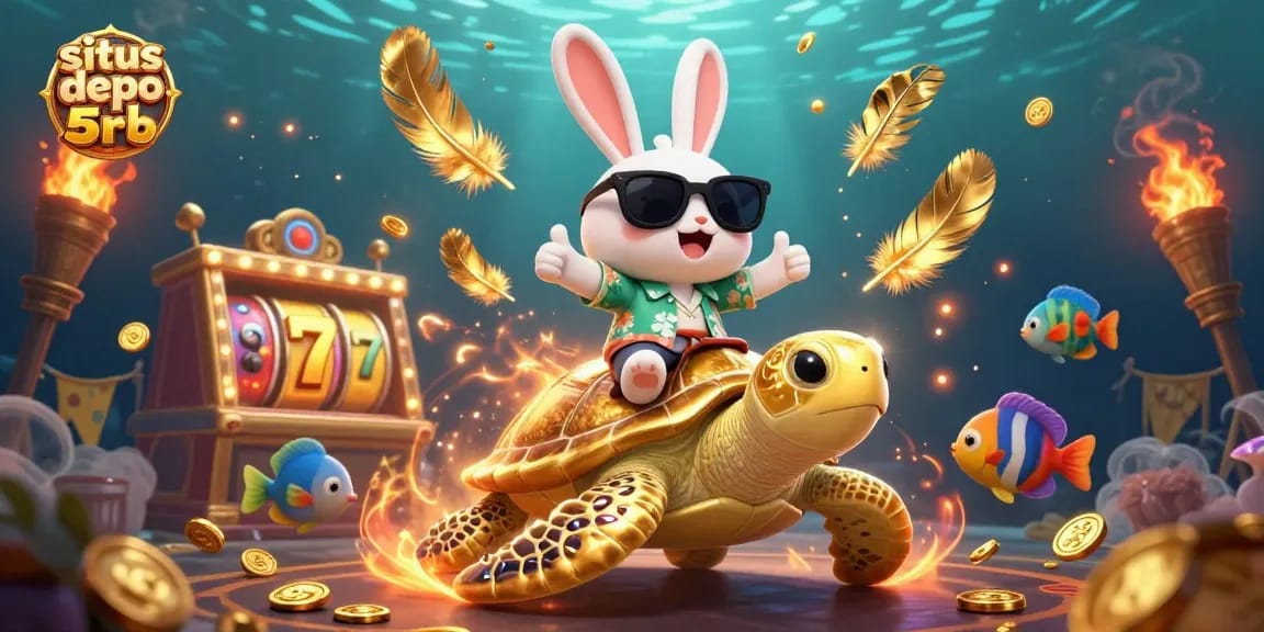 Experience exciting jackpot wins with situs depo 5rb in this vibrant casino scene illustration.